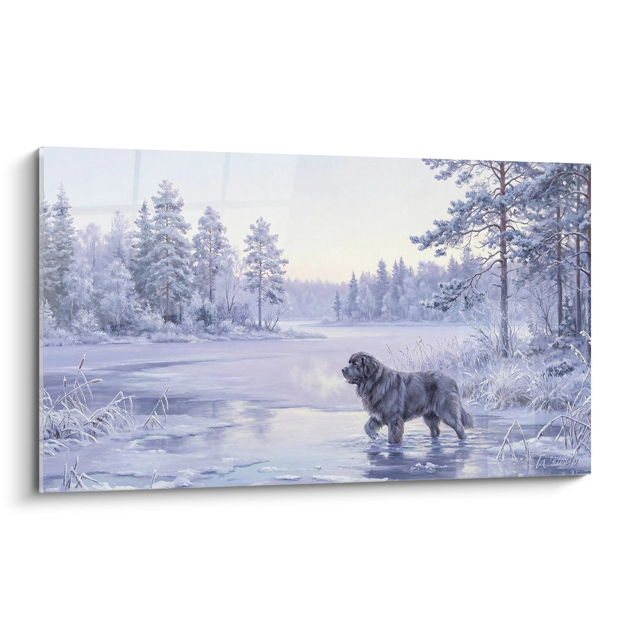 Tableau Terre Neuve dans l'Eau Glacée d'un Lac Hivernal - Sérénité Nordique - Edition Terre Neuve