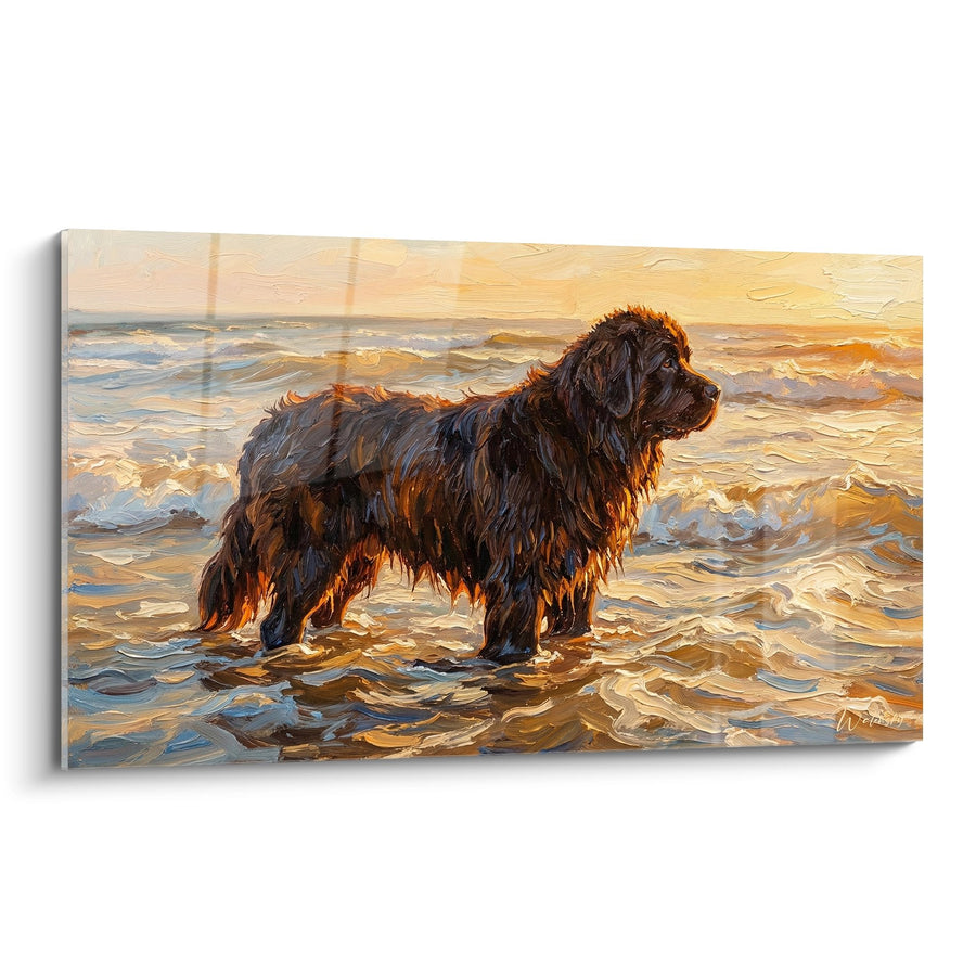 Tableau Chien Noir aux Reflets Dorés dans les Vagues - Harmonie Maritime - Edition Terre Neuve