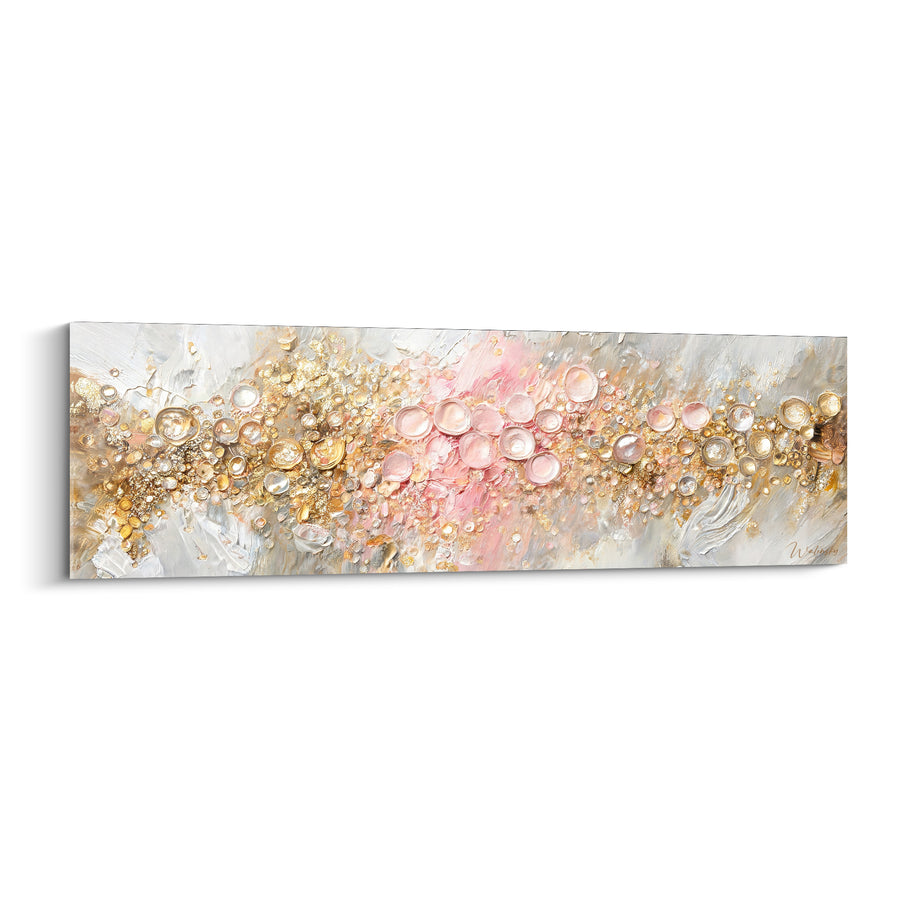 Tableau Bulles dorées et rosées sur fond nacré - Éclosion printanière - Edition Texturé Abstrait