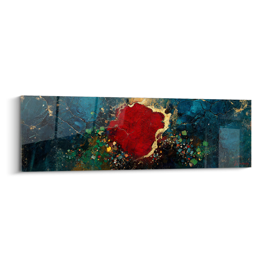 Tableau Cratère rouge aux veines dorées - Éruption silencieuse - Edition Texturé Abstrait