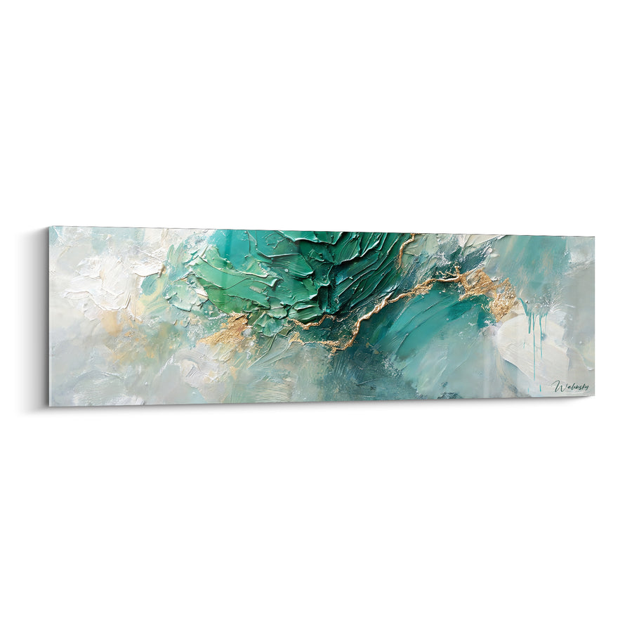 Tableau Coulée texturée émeraude et dorée - Faille dorée - Edition Texturé Abstrait