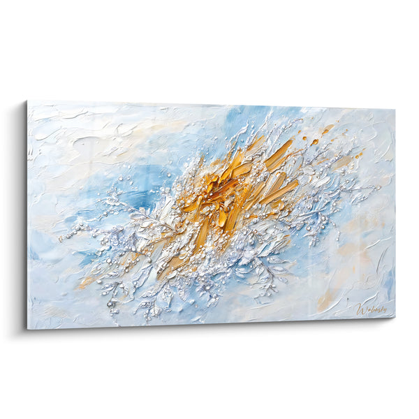 Tableau Éclat doré aux ramures bleu pastel - Souffle de lumière - Edition Texturé Abstrait