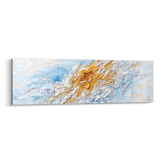 Tableau Éclosion florale bleu poudré et dorée - Éveil lumineux - Edition Texturé Abstrait