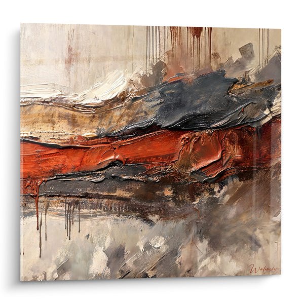 Tableau Coulée terracotta et anthracite sur fond crème - Fracture volcanique - Edition Texturé Abstrait
