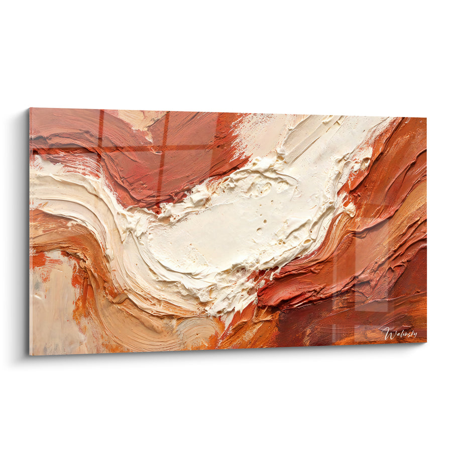 Tableau Vague de matière ivoire et terracotta - Souffle crémeux - Edition Texturé Abstrait