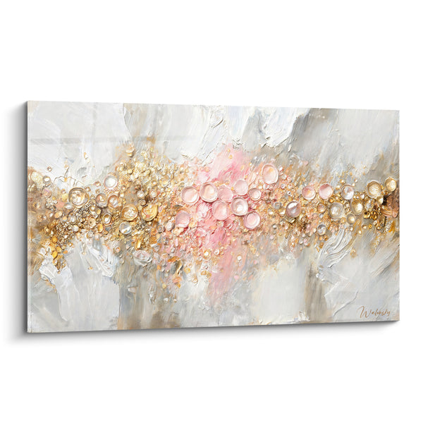 Tableau Constellation de perles dorées et roses - Éclosion précieuse - Edition Texturé Abstrait