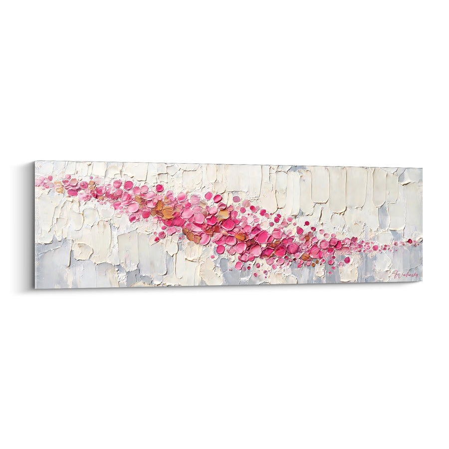 Tableau Bulles fuchsia et blanches en ruisseau diagonal - Ruban de galets - Edition Texturé Abstrait