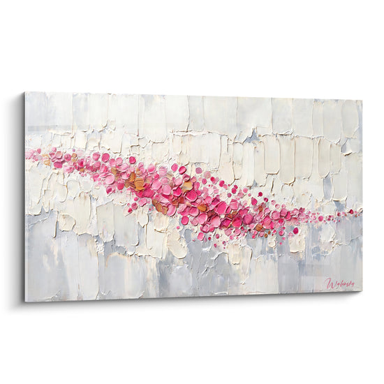 Tableau Traînée de pétales roses sur fond blanc - Souffle printanier - Edition Texturé Abstrait