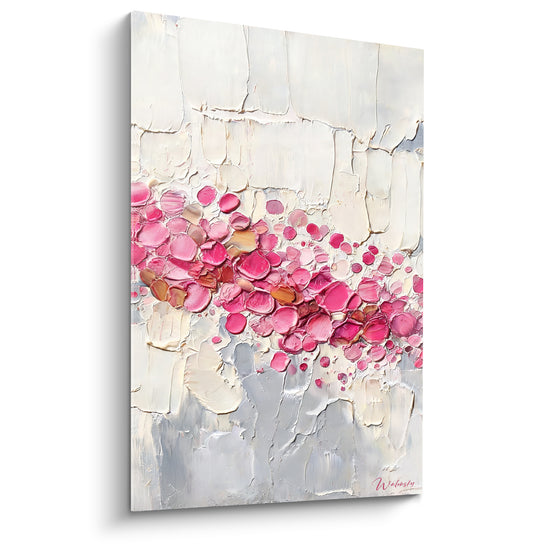 Tableau Empâtements rose fuchsia et ivoire en nuée dense - Nuage de galets - Edition Texturé Abstrait