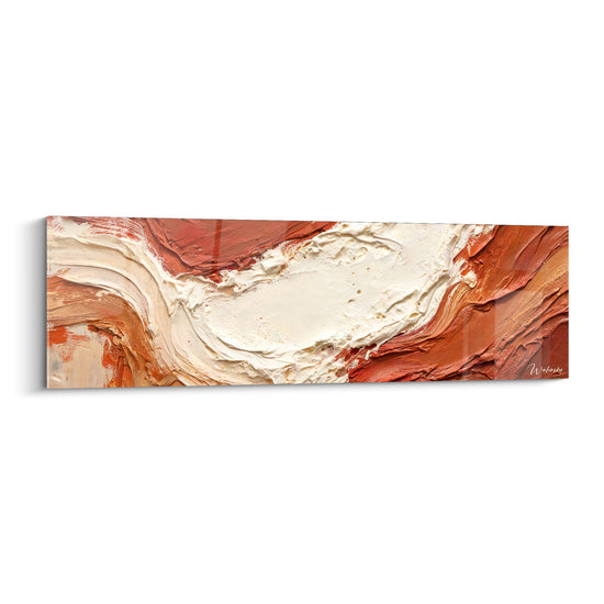 Tableau Empâtements ivoire et terracotta en vague centrale - Noyau nacré ovale - Edition Texturé Abstrait