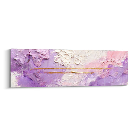 Tableau Empâtements violets et dorés horizon lumineux - Souffle matinal - Edition Texturé Abstrait