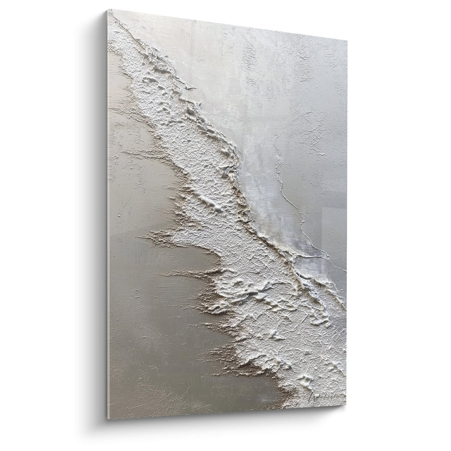 Obraz Tekstura Biało-Beżowa - Rzeźba Mineralna - Edycja Feng Shui Północno-Zachodni Metal