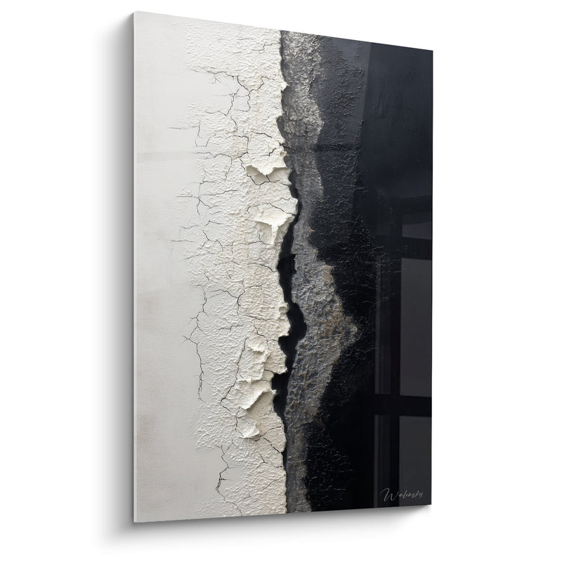 Tableau Texture Craquelée Blanc et Noir - Contraste Minéral - Edition Feng shui Nord-Ouest Métal