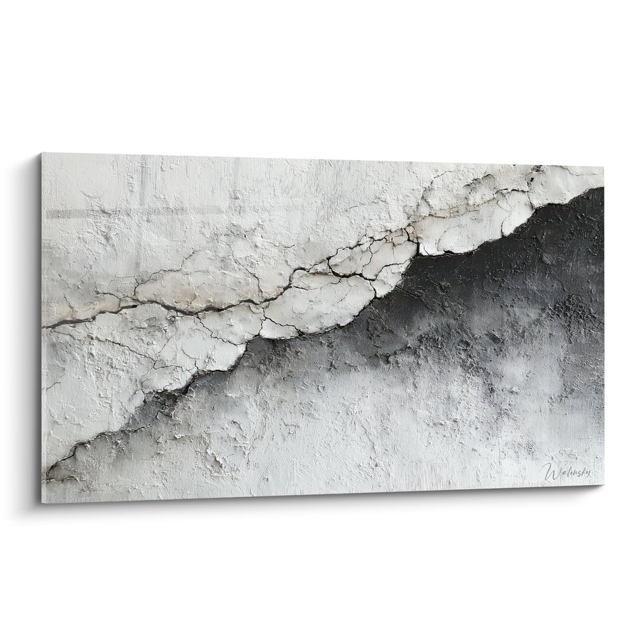 Tableau Texture Murale Fissurée Blanc et Gris - Matière Brute - Edition Feng shui Nord-Ouest Métal