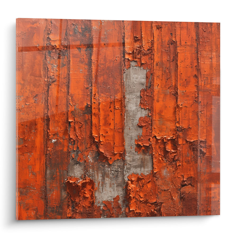 Tableau Texture Rouge Écaillée sur Bois Patiné - Matière Brute - Edition Feng shui Centre Terre