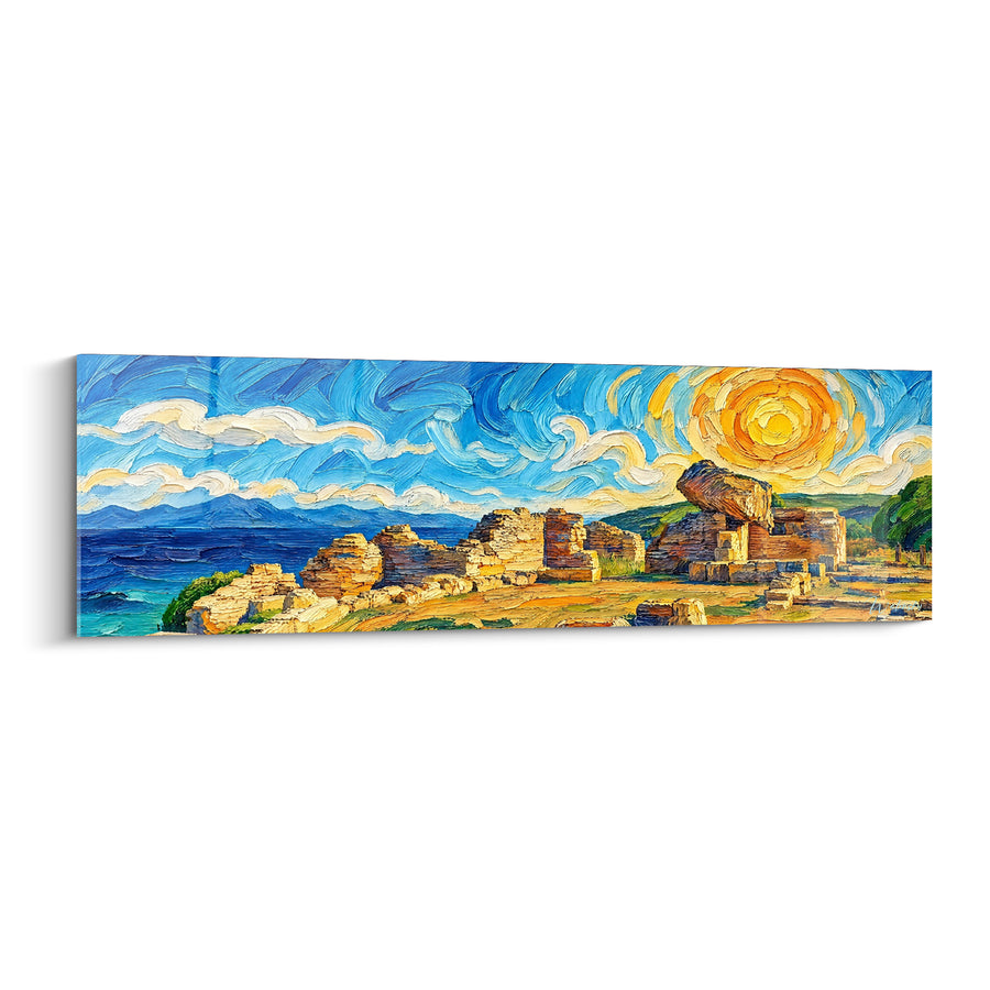 Tableau Ruines antiques aux pierres ocre et dorées - Mémoire du soleil - Edition Tharros Sardaigne Italie
