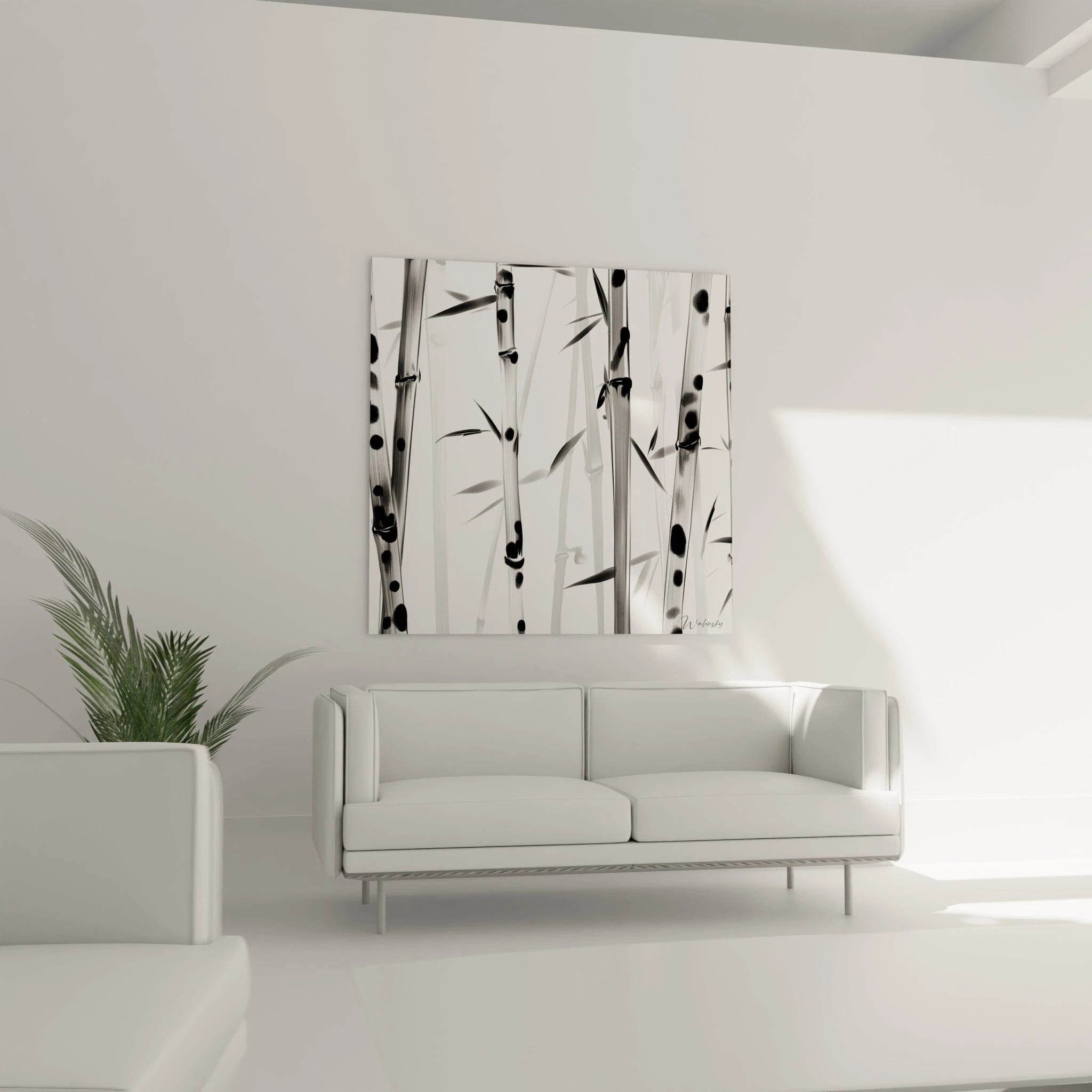 Tableau tacheté noir et blanc de Walensky avec motifs de bambous pour une décoration moderne