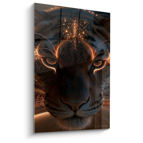 Tableau Tigre anthracite et doré aux étincelles - Regard des étoiles - Edition Tigre