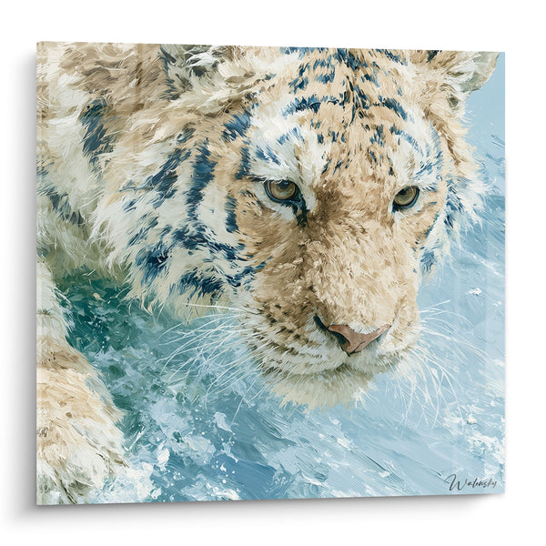 Tableau Tigre blanc aux rayures bleu marine - Regard immergé - Edition Tigre