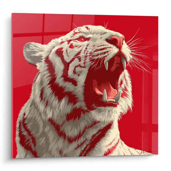 Cuadro Tigre Rugiendo Rojo y Blanco - Poder Salvaje - Edición Tigre