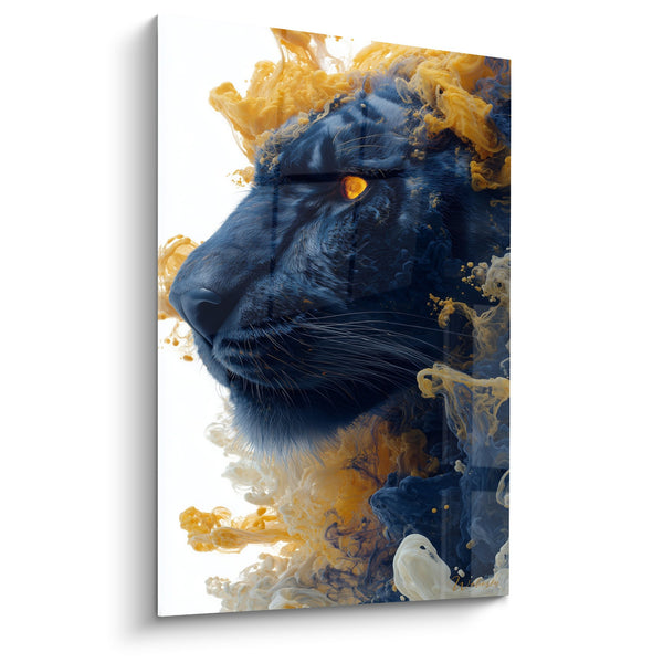 Diepblauw Tijgerschilderij met Gouden Krullen - Majestueuze Kracht - Tijger Editie