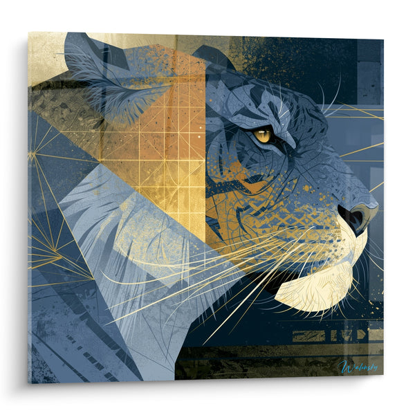 Tableau Tigre géométrique bleu marine et doré - Fragments félins - Edition Tigre