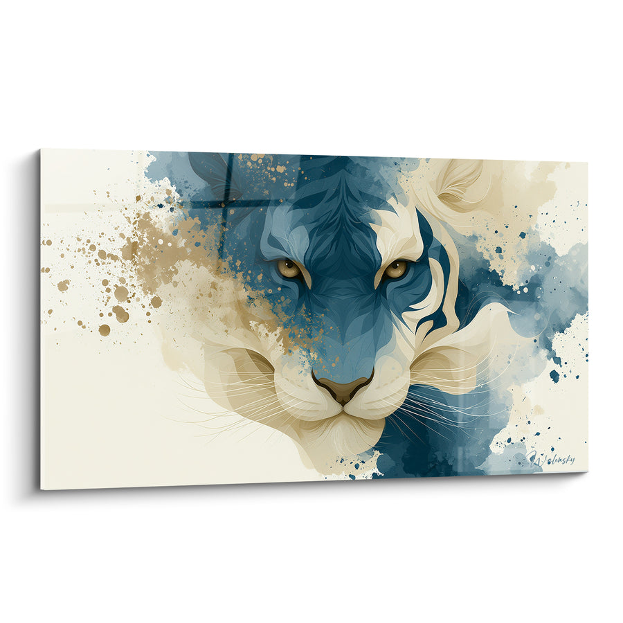 Tableau Tigre bleu marine et ivoire éclaboussé - Regard émergent - Edition Tigre