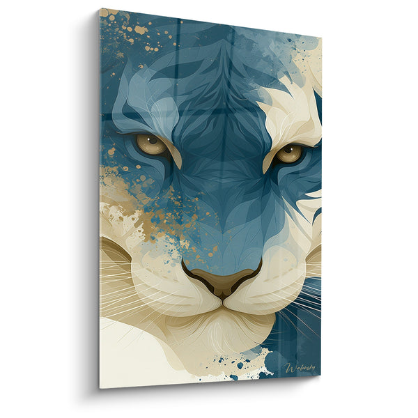 Tableau Tigre bleu pétrole et ivoire aux éclaboussures dorées - Symétrie du museau - Edition Tigre