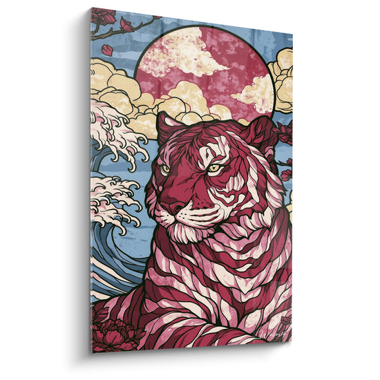 Tableau Tigre bordeaux et bleu vagues japonaises - Légende du Levant - Edition Tigre