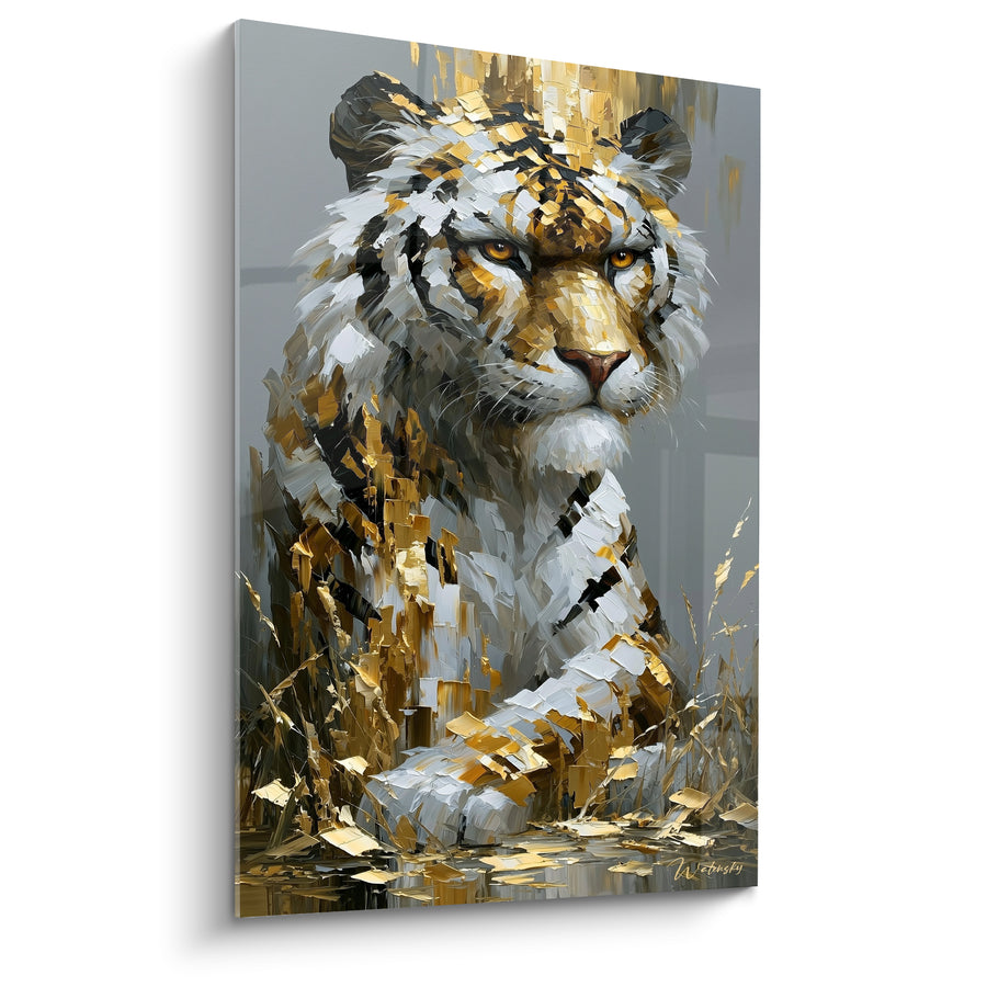 Tableau Tigre doré aux herbes argentées - Vigilance dans la savane - Edition Tigre