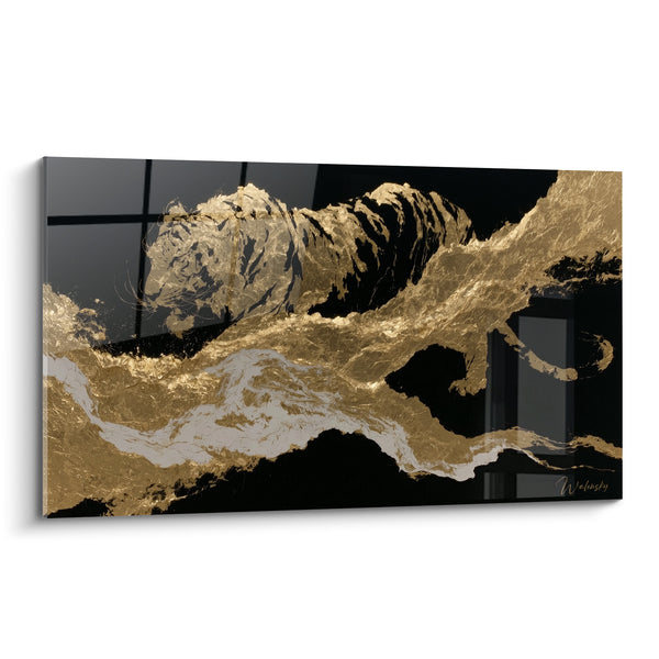 Tableau Tigre doré émergeant d'une coulée noire - Fusion silencieuse - Edition Tigre