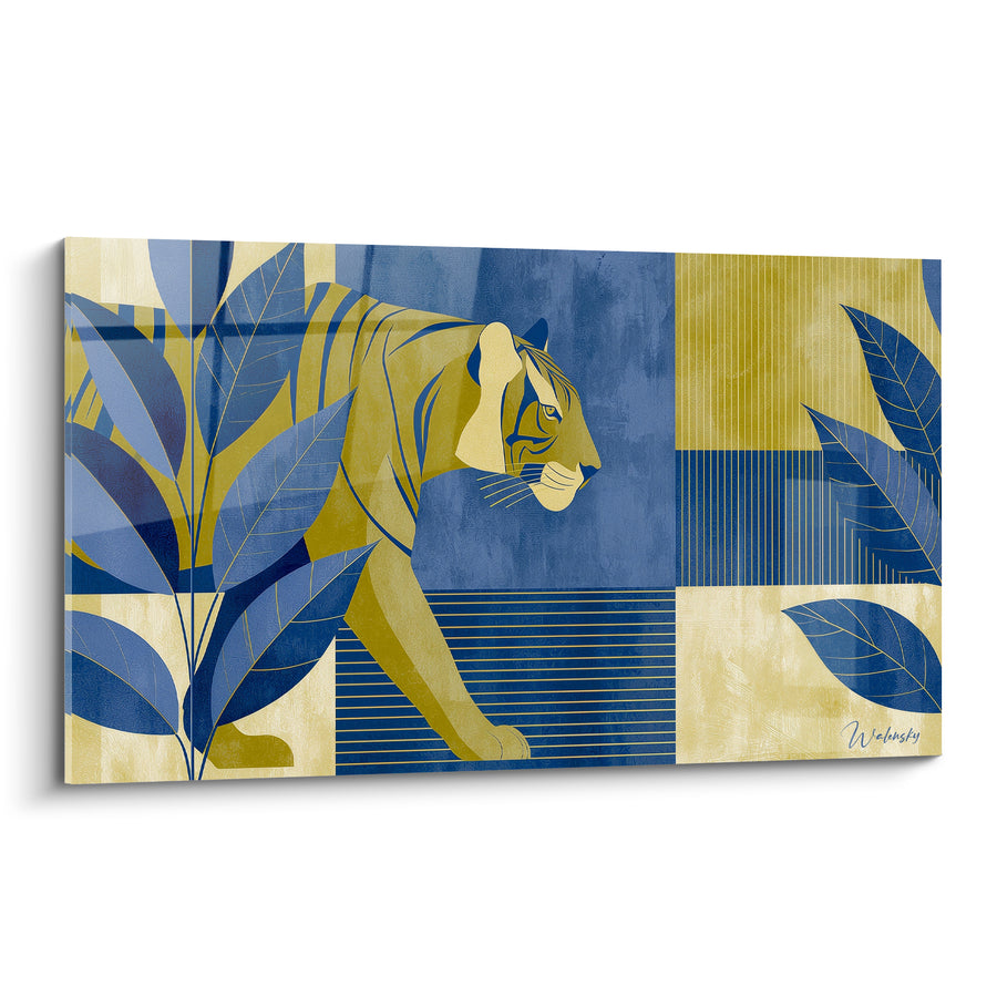 Tableau Tigre doré aux feuillages bleu marine - Traversée nocturne - Edition Tigre