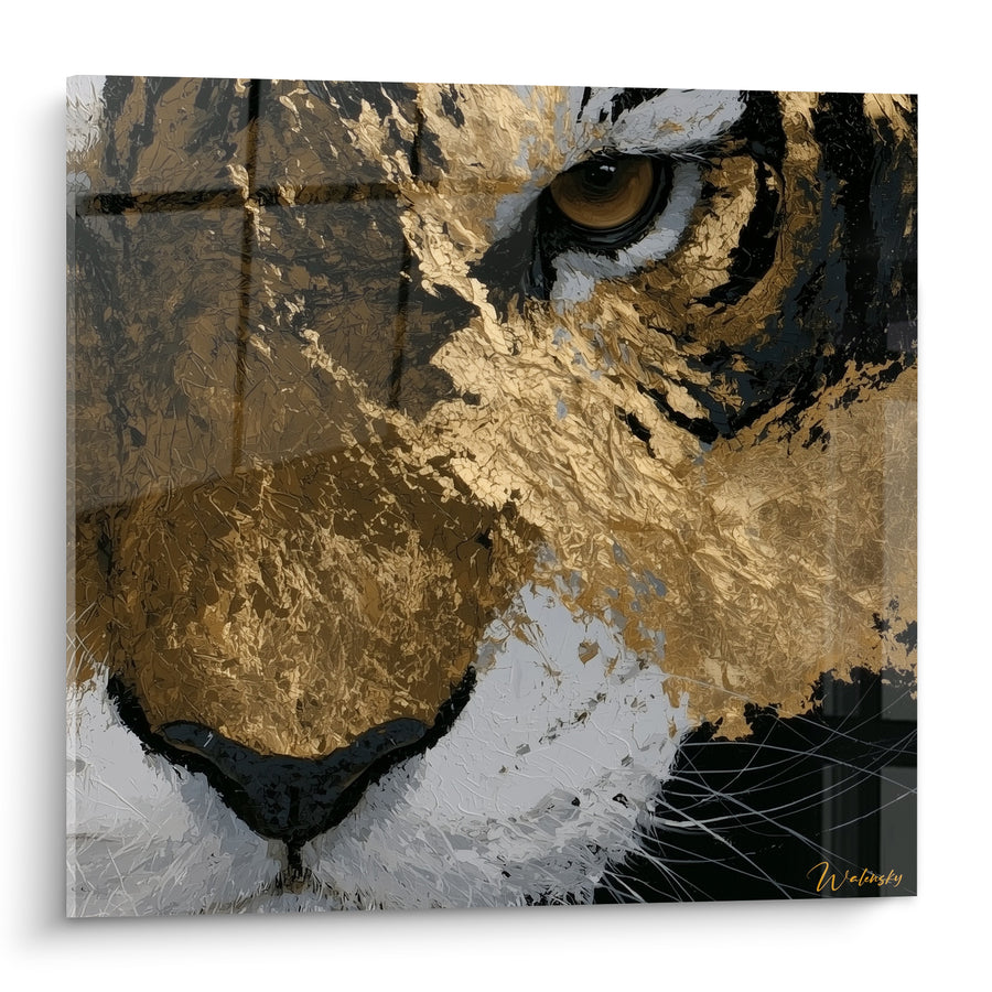Tableau Tigre doré aux textures noires et blanches - Regard qui traque - Edition Tigre