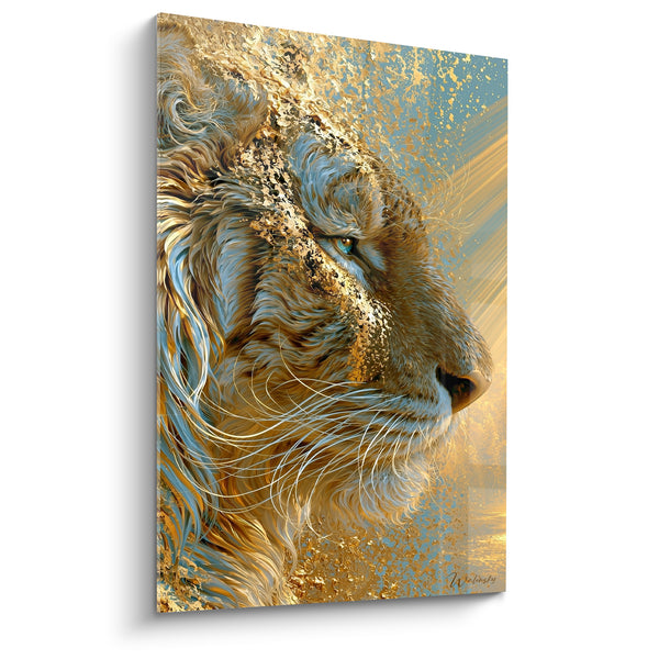 Tableau Tigre doré aux éclats bleu pâle - Éveil doré - Edition Tigre