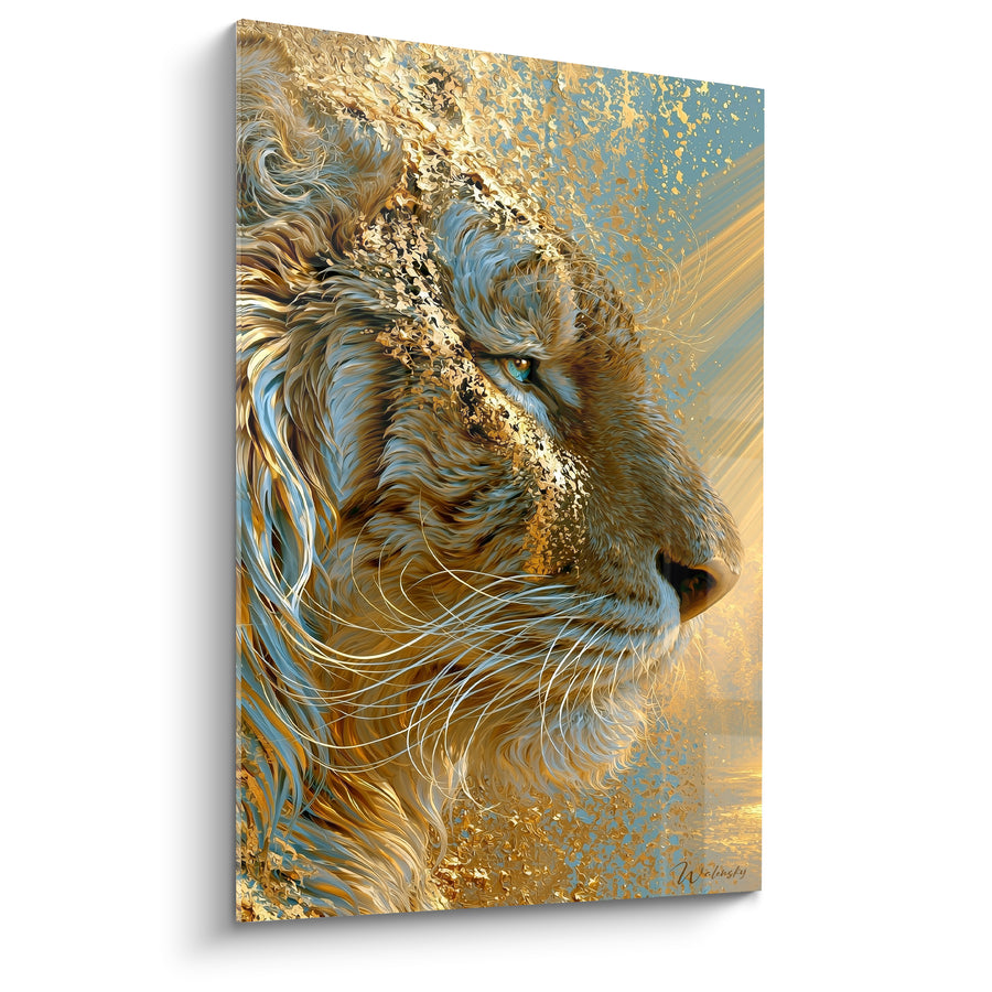Tableau Tigre doré aux éclats bleu pâle - Éveil doré - Edition Tigre