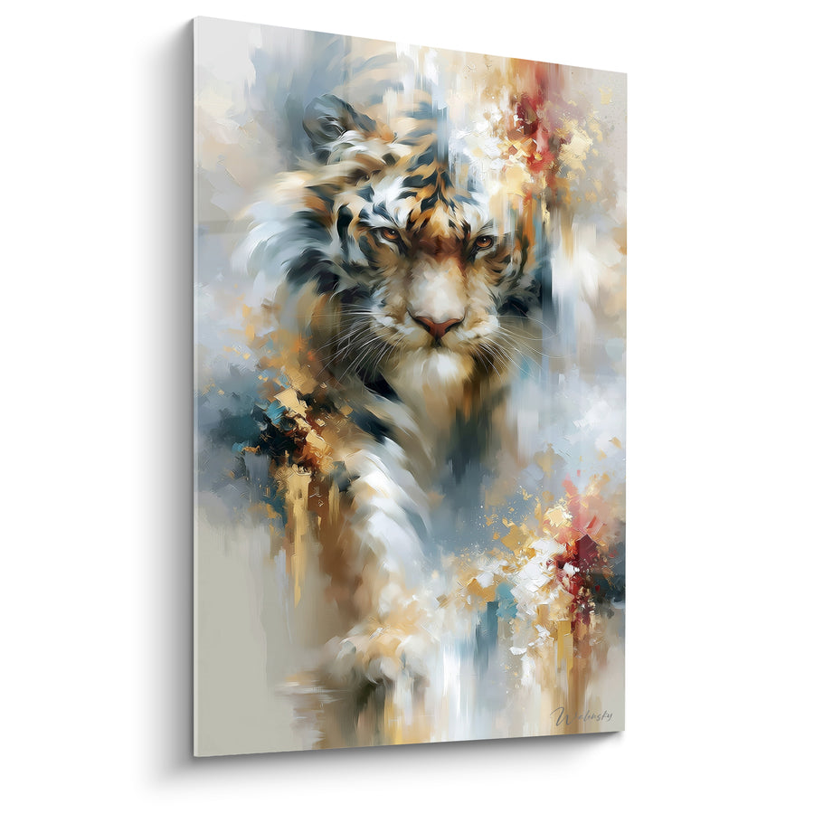 Tableau Tigre doré aux touches bleu ardoise - Apparition felinne - Edition Tigre