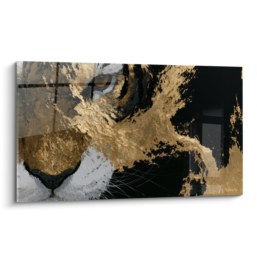 Tableau Tigre doré aux éclaboussures noires - Regard voilé d'or - Edition Tigre