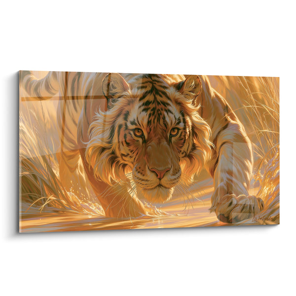 Tableau Tigre doré traversant une rivière d'or - Traversée dorée - Edition Tigre
