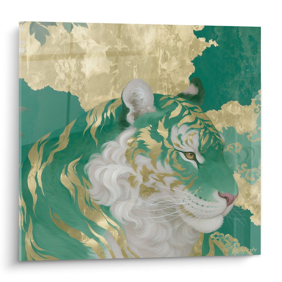 Tableau Tigre émeraude aux rayures dorées - Éveil du fauve mythique - Edition Tigre