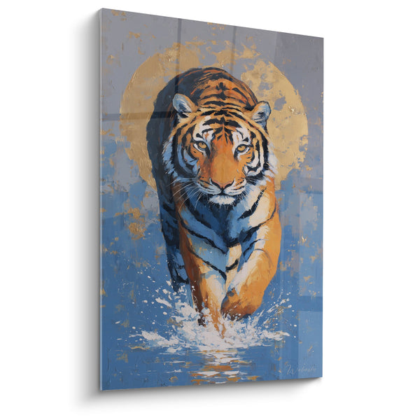 Cuadro Tigre Emergente del Agua con Halo Dorado - Poder Acuático - Edición Tigre