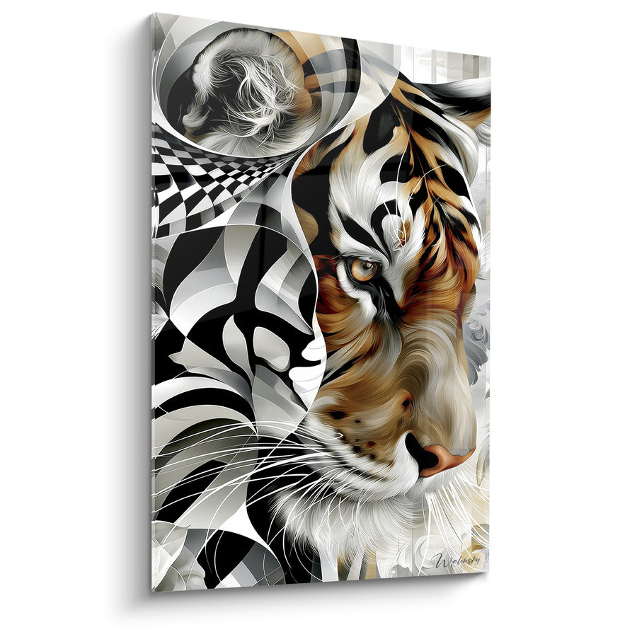 Tableau Tigre mi-réaliste mi-abstrait damier noir - Fusion des perceptions - Edition Tigre