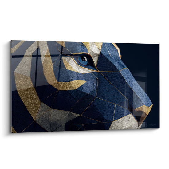 Cuadro Tigre Geométrico Azul y Oro - Poder Poligonal - Edición Tigre