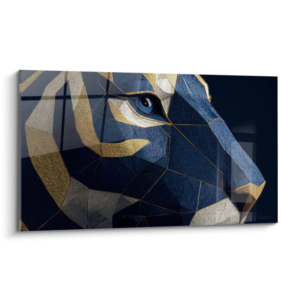 Cuadro Tigre Geométrico Azul y Oro - Poder Poligonal - Edición Tigre