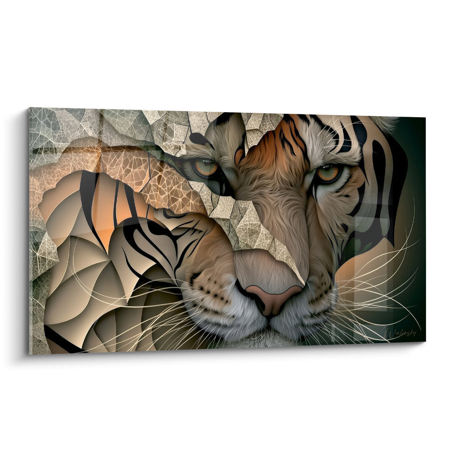 Tableau Tigre géométrique aux motifs ocre et anthracite - Fragments de fauve - Edition Tigre