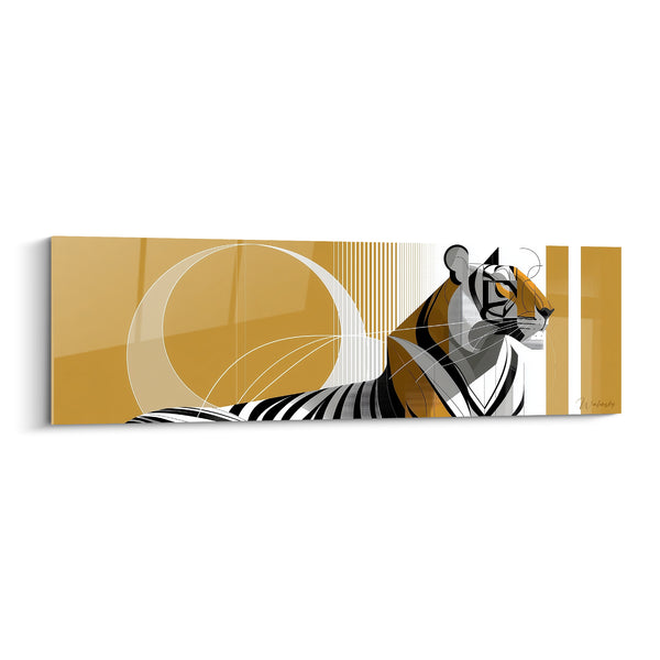 Tableau Tigre ocre et noir aux cercles concentriques - Composition abstraite panoramique - Edition Tigre