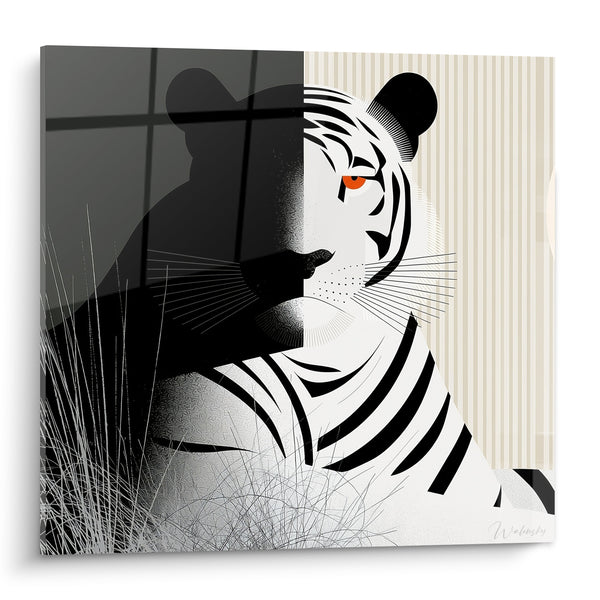 Zweifariges Tigerbild mit durchdringendem orangefarbenen Blick - Gespaltener Blick - Tiger Edition