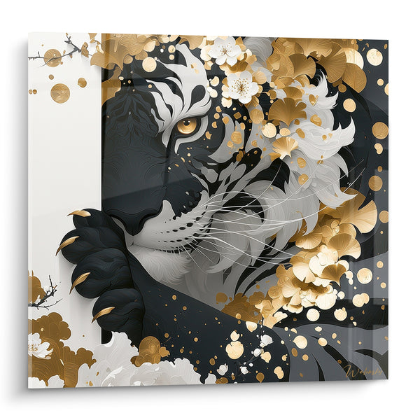 Tableau Tigre noir et doré fleurs de cerisier - Mystère féerique - Edition Tigre