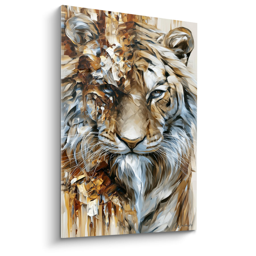 Tableau Tigre ocre et blanc au regard perçant - Regard félin figé - Edition Tigre