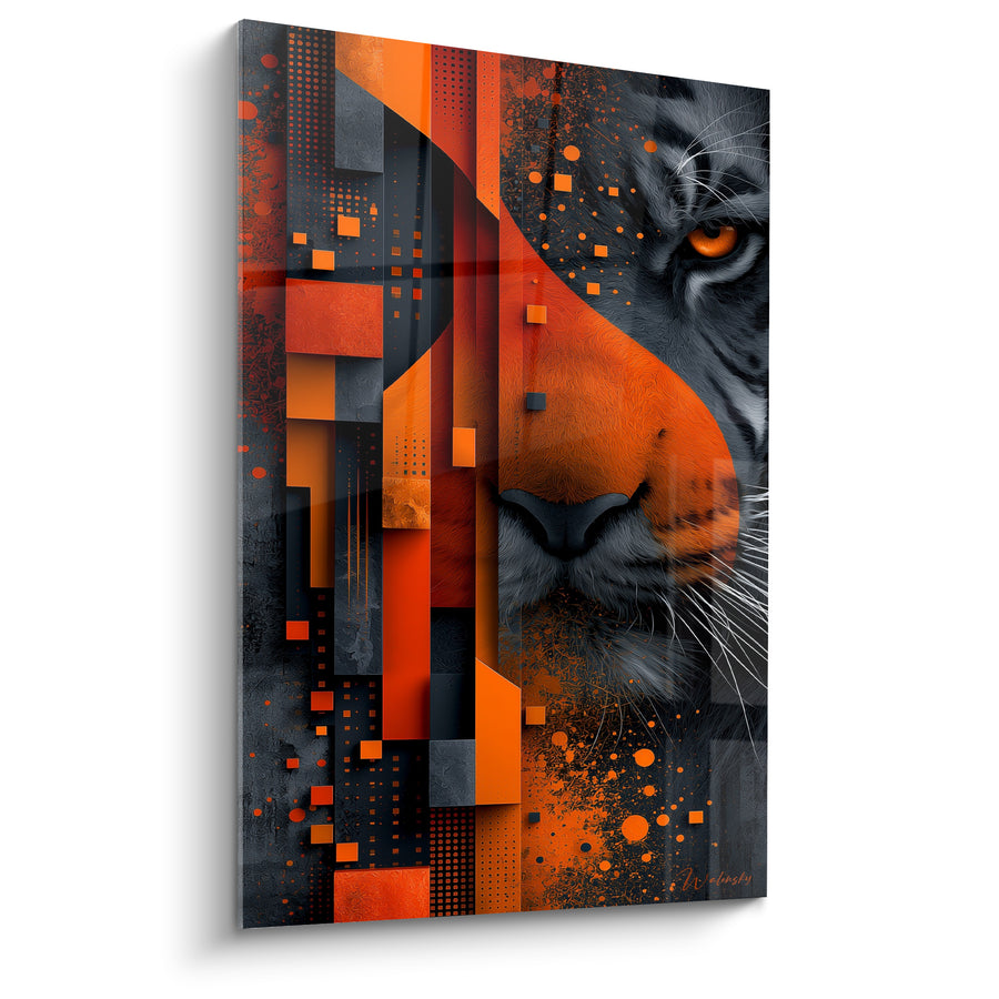 Tableau Tigre orange et anthracite aux formes géométriques - Regard urbain - Edition Tigre