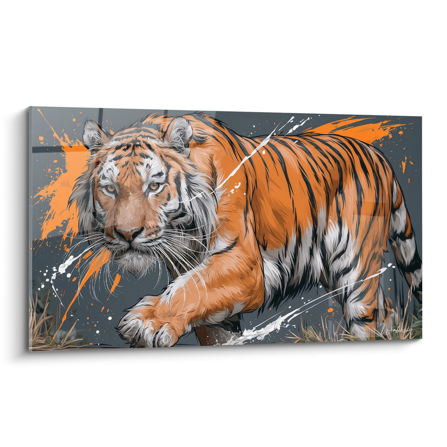 Tableau Tigre orange et anthracite en mouvement - Instinct de chasse - Edition Tigre